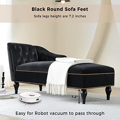JIVOIT Velvet Upholstered Sofa Chaise Loungers, 58" Chaise Lounge with Nailhead Trim and Solid Wood Legs, Button Tufted Right Arm Facing Lounge Chair for Living Room, Sleeper Lounge Sofa - color: Black-polyester