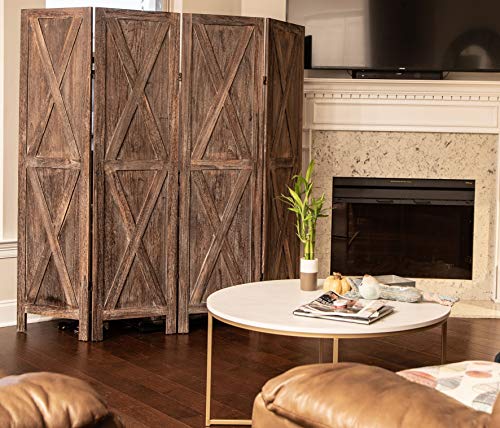 Premium Home 6-Panel Room Divider – Rustic Brown Barn Door, X Pattern Folding Privacy Screen, Partition Wall - color: Barnwood Brown - X Pattern - 6 Panel