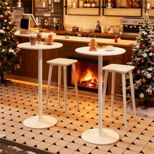 Cocktail Table,Two-in-one Modern Style Standing Circular Bar Table 40"/22" Two Convertible Height Suitable for Dining Room, Restaurant, Kitchen (2, White) - color: White, size: Diameter:23.99‘’