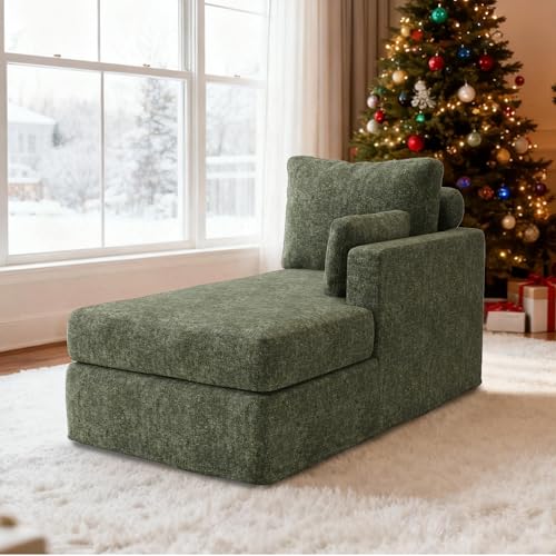 Chifee & Vingol 31.89" Chaise Lounge with Right Armrest Upholstered Modern Lounge Couch Sleeper Sofa with Cushions & Pillows for Living Room Bedroom Reading Nook,Green - color: Green, size: Single Chaise-Right Armrest