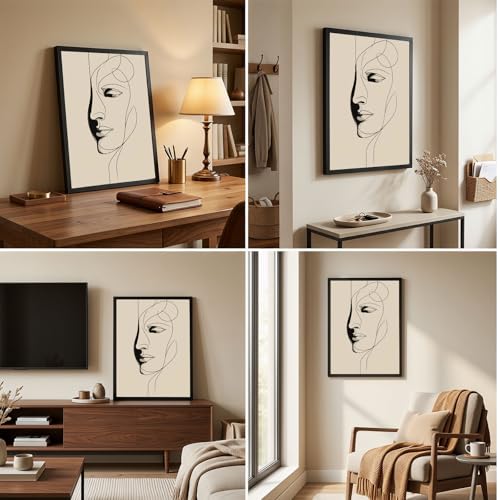 Black Framed Abstract Minimalist Line Art Poster Canvas Print Art Modern Contemporary Wall Art Painting Pictures Wall Decor Elegant Home Decoration for Living Room Bedroom Office Apartment (Black framed,12W"X16L")