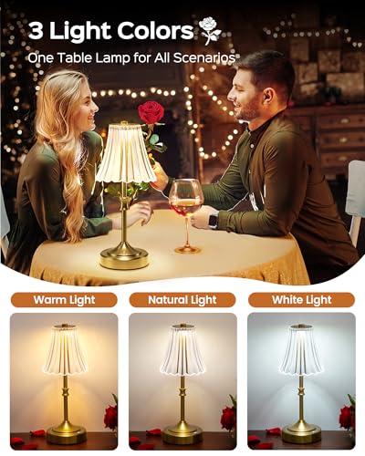 JACKYLED Vintage Cordless Table Lamp, Acrylic Crystal Flower Lamp Shade, 3 Colors Dimmable LED Golden Lamp, 5000Capactiy powerOperated Rechargeable Lamp for Kitchen Counter Home Decor - style: Flower Lampshade