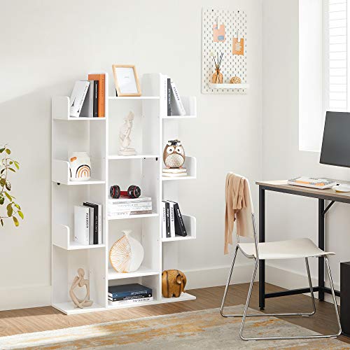 VASAGLE Bookshelf, Tree-Shaped Bookcase with 13 Storage Shelves, Rounded Corners, 9.8”D x 33.9”W x 55.1”H, White ULBC067W01 - color: White, style: 5-Tier (33.9"W)