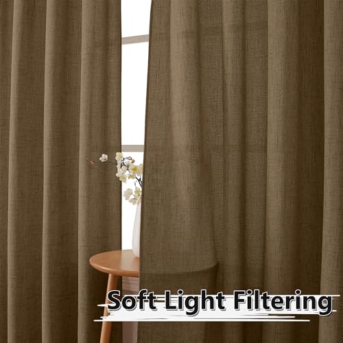 Tollpiz Short Linen Tier Curtains Rod Pocket Semi Sheer Half Kitchen Curtain Burlap Light Filtering Thick Linen Drapes for Bathroom, 30 x 24 inches Long, Brown, Set of 2 Panels - color: Brown, size: 30"W x 24"L (Pack of 2)