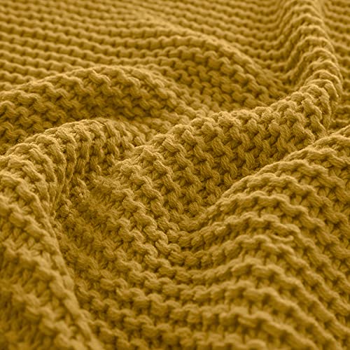 RUDONG M Knitted Throw Blanket with Fringe, Mustard Yellow Knit Throw Blanket for Couch Bed Sofa 60 x 80 Inch - color: Mustard Yellow, size: Twin(60" x 80")