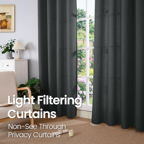 BGment Short Dark Grey Curtains for Bedroom, 45 Inches Long 2 Panels | Faux linen Burlap Texture,Living Room,Farmhouse,Light Filtering Semi Sheer Privacy Window Drapes,52 x 45 Inch - color: Dark Grey, size: 52"W x 45"L (Pack of 2)