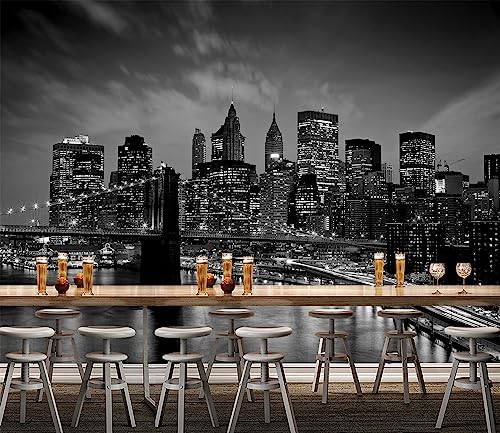 Black New York City Wallpaper Brooklyn Bridge Wall Mural for Bedroom | 149"x96" Not Peel and Stick - color: Art Wall-15, size: 149" x 96"