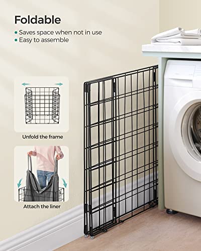 SONGMICS 29 Gal. (110L) Laundry Basket, Laundry Hamper, Collapsible Clothes Hamper, Removable and Washable Liner, Metal Wire Frame, for Bedroom Bathroom, Black and Gray ULCB111G01 - color: Black + Gray, size: 110 L