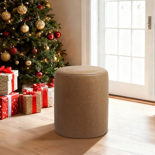 Modern Round Ottoman with Soft Padded Seat, Multifunctional Vanity Stool for Makeup, Upholstered Footrest Stool Ottoman Foot Stool for Living Room, Bedroom - color: Camel Brown