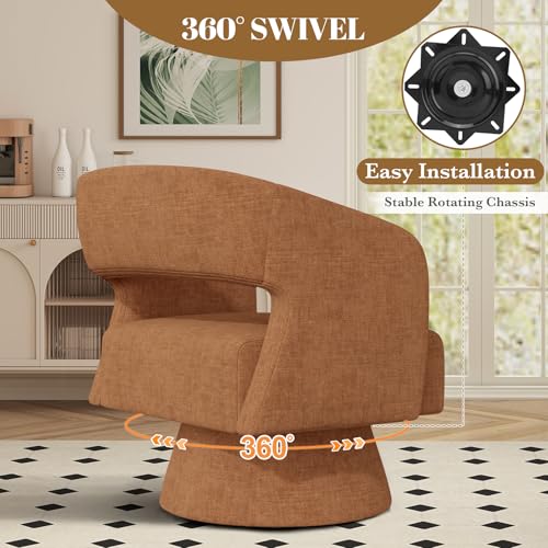Luxanimarion Swivel Barrel Accent Chair Set of 1,Oversized Chenille Upholstered Round Swivel Chair,Modern Luxury 360 Degree Living Room Vanity Chair for Bedroom Office,Khaki,1PCS - color: Brown-chenille, size: Set of 1