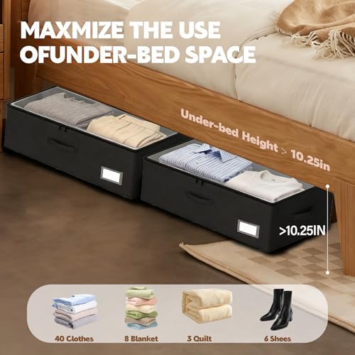 Under Bed Storage with Wheels, 2-Pack Under Bed Storage Containers, No Assemble Required 10 inches Height, Rolling underbed storage Drawers, Underbed Storage Bins for Shoes, Clothes, Blankets, Toys - color: Black
