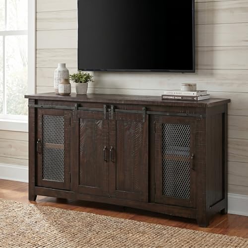 Martin Svensson Home Rustic 65" Wood Entertainment Center, Espresso | Solid Pine, TV Stand, Sliding Doors, Adjustable Shelves & Cable Management, for TVs up to 70" - color: Espresso