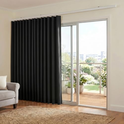 hoeflife Room Divider Curtains Blackout Floor to Ceiling Curtain with Hook Wall Mount Sliding Door Curtains Ceiling Mount Extra Wide Curtain Wall Divider for Room Separation (Black, W150 x H84 Inch) - color: Black, size: 150"W x 84"L (Pack of 1)