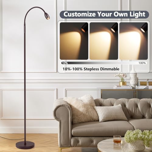 Reading Floor Lamp, 72" LED Dimmable Lamp with Gooseneck,Zoomable Spotlight | Adjustable Color Beam Standing Lamp, Touch & Remote Control, Task Craft, Sewing, Bedroom Living Room,Office,Oil-Rubbed Bronze - color: Oil-Rubbed Bronze