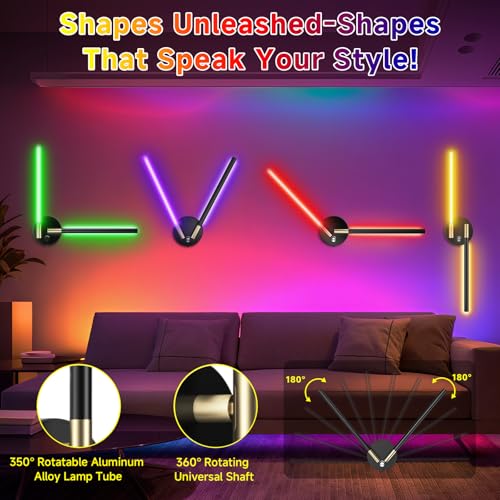 Battery Operated Wall Sconce with 360°DIY Independently Rotate Lamp,Wireless Magnetic Wall Lights with Remote,Timer,Dimmable 3000K-6500K,RGB Wall Sconces Decor for Bedroom,Living Room10000mAh - size: RGB-28.5 inch (Black - 2 Pack)