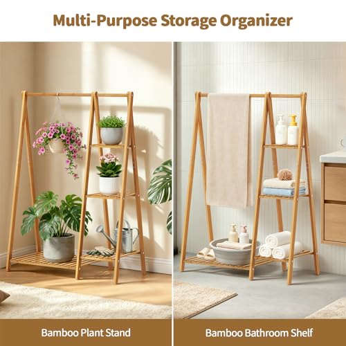 Small Clothes Racks,Kids Clothing Hanging Rack, Bamboo Garment Rack | Wood Corner Baby Chidren Toddler Nursey Clothes Hanger Rack Dress Costume Rack with 4 Shelves,Sturdy A Frame ,Portable
