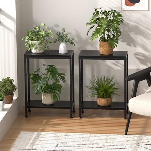 Narrow Side Table Set of 2 for Small Space, 2-Tier Slim End Table, Thin Nightstand, Skinny Snack Couch Table, Sofa Bedside Table in Living Room, Bedroom, Study, Kitchen and Balcony (Black) - color: Black, size: 2-Tier (7.9''D*17''W*22.8''H)