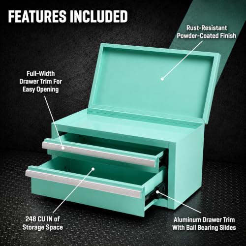 Mini 2-Drawer Steel Tool Box Teal Color - color: Teal, size: 2 Drawer