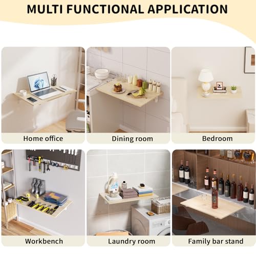GOYLSER Fold Wall Mounted Table Folding Worktable, Addition to Garage/Home Office/Laundry Room/Home Bar/Kitchen & Dining Room - color: Natural Wood, size: 35"x20.5"