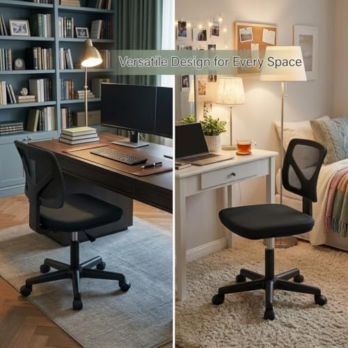 SUMELL Armless Office Chair, Ergonomic Mesh Mid Back Desk Chair with Wheels, Adjustable Height Swivel Rolling Task Chair for Small Spaces, Black