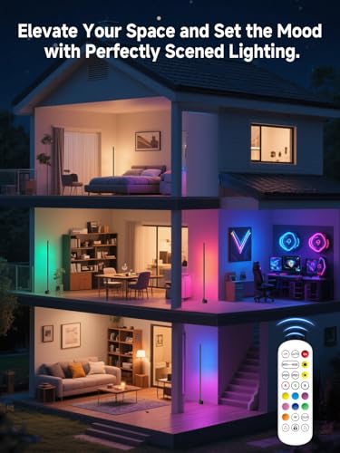 Tyute Standing Floor Lamp, RGB LED Lamp with Music Sync, Smart App and Remote Control Ambience Light with Music Sync, LED Lamp with 16 Million Colors for Bedroom, Living Room Gaming Room