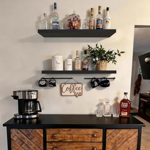 BAYKA Black Floating Shelves 35.4in, Set of 2, Wall Mounted for Wall Decor | Easy Install, 30lbs Max Load, Hidden Bracket, Shelving for Bathroom Bedroom Kitchen Display Storage, Multi-Wall Compatible - color: A. Black - Universal Classic Style, size: 35.4