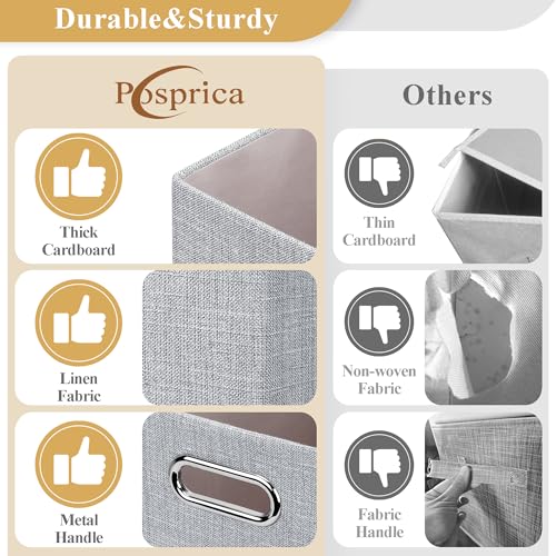 Posprica 15.12"x12.13"x12.01" Storage Cube Bins, Linen Decorative Closet Storage Organizer for IKEA Kallax, 4 Pack Fabric Foldable Large Storage Baskets for Closet, Shelves, Clothes(Grey) - color: Grey, size: 15.12 Lx12.13 Wx12.01 H