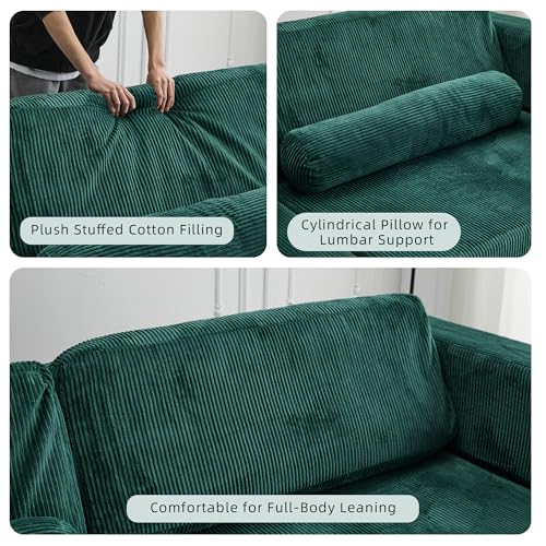 49" Foldable Modular Studio Couch, Space Saver Bed with High Density Foam, Sofa Individual with Creative Shape for Apartment Leisure Scenes, Green - color: Green