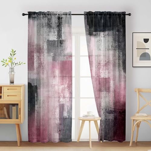 Pink Grey Curtains for Living Room,Abstract Curtains 84 Inches Long 2 Panels,Pink Rust Privacy Curtain with Rod Pocket for Bedroom,Modern Decorative Drapes W52 x L84 Inches - color: Pink Grey Abstract, size: 52"W x 84"L (Pack of 2)