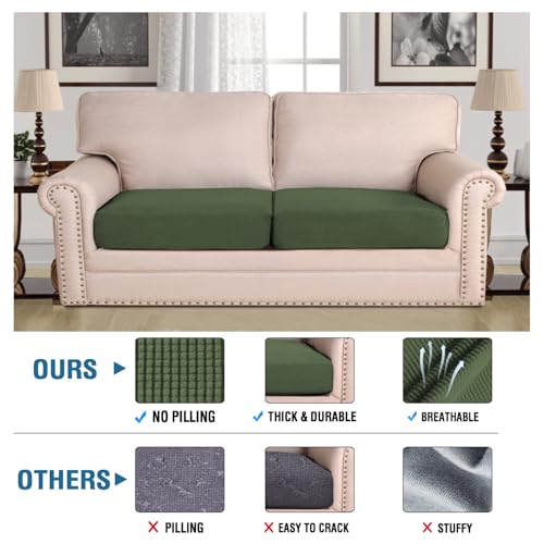H.VERSAILTEX Super Stretch Individual Seat Cushion Covers Sofa Covers Couch Cushion Covers Slipcover Sets Thick Jacquard Textured Twill Fabric (2 Piece Large Sofa Cushion Covers, Bronze Green) - color: Bronze Green, size: 2 Cushion Sofa