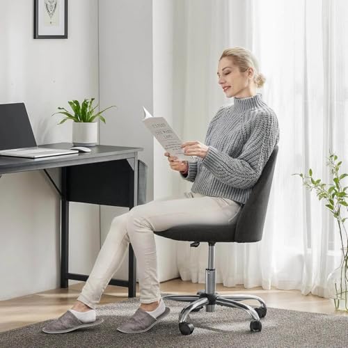 Simple Deluxe Armless Office Desk Chair, Modern Cute Swivel Vanity Chair Comfy Home Office Chairs with Wheels Height Adjustable Rolling Computer Task for Living Room, Make-up, Bedroom, Dark Grey - color: Dark Grey
