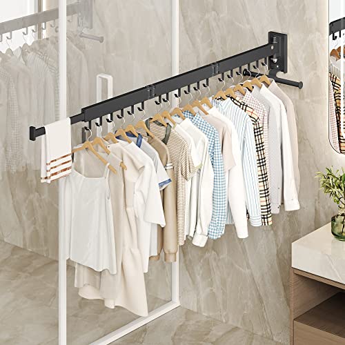 HEILAIYI Wall Mounted Clothes Hanger,Clothes Drying Rack,Laundry Drying Rack,Clothes Rack Wall Mount,Drying Rack Clothing,Laundry Rack,Folding,Retractable,Collapsible,can Fold Upward & Left & Right - size: Upgrade-Black / J Shape Hooks