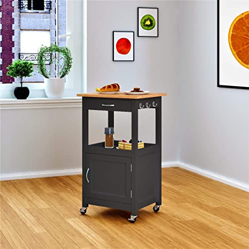 Kitchen Island Cart on Wheels, Gray Base, Natural Hardwood Top | Drawer, Storage Cabinet, Shelf - color: Grey