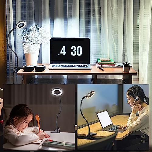 Woputne Desk Lamps Clip on Reading Light for Bed Home Office Craft (Black) | With 5V 2A Adapter, 10 Dimmable Brightness 3 Modes, Flexible Neck Light Desk Lamps for Home Office Headboard - size: Black-1 Piece-Standard-With Adapter