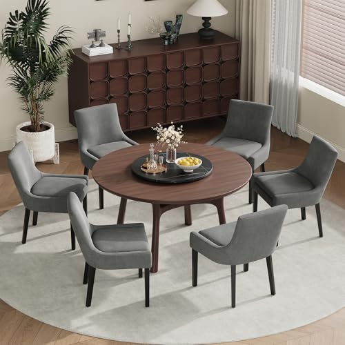 COLAMY Modern Dining Room Chairs Set of 4 with Mid Back and Wood Legs, Upholstered Kitchen Chairs for Dining Room/Living Room, Dark Grey - color: Grey, size: Set of 4