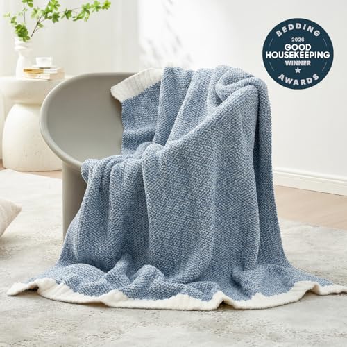 Snuggle Sac Blue Throw Blankets for Couch, Reversible Super Soft Warm Blankets Cozy Knit Blanket Fuzzy Plush Throws for Sofa, Bed, Gift, Heather Blue, 50 x 60 inches - color: Heather Blue, size: Throw (50"x60")