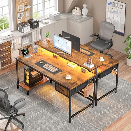 DurayLoly 39.3" Office Desk with Power Outlet & Fabric Drawer,Rustic Brown | Gaming Desk with CPU Stand& LED Lights,Adjutable Monitor Stand,2 Headphone Hooks,Home Work,Study,Small Spaces,Bedroom - color: Brown, size: 39.3 Inch