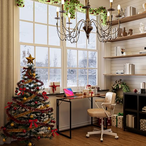 39.4" Folding Desk: No Assembly, Wood Top for Small Spaces | 39.4 in dual-monitor workspace, holds 150 lbs, folds flat to 2.3 in, splash-proof top, home office or gaming - color: Rustic Brown, size: 39.4"W x 19.7"D