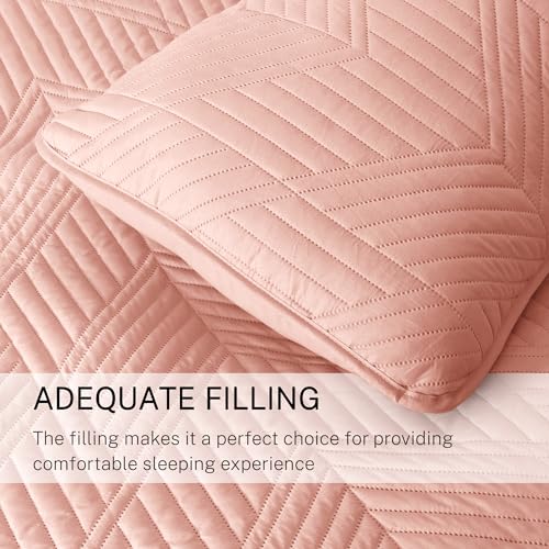 Exclusivo Mezcla Ultrasonic Full Queen Quilt Bedding Set, Blush Pink | Lightweight Bedspreads, Soft Microfiber, Modern Geometric Coverlet, All Season Bed Cover, 1 Quilt and 2 Pillow Shams - color: Blush Pink, size: Full/ Queen (90"x96")