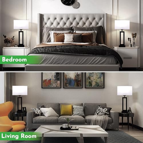 Lamps for Bedrooms - Set of 2 Modern Table Lamps with Touch Control, 3 Way Dimmable, USB C&A Charging, White&Black - color: White-Daylight, size: 20IN