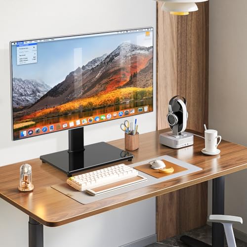 Rfiver Universal Swivel Tabletop TV Stand for Flat Screens 23-43 Inch | Heavy Duty Center Pedestal Stand Replacement with Black Tempered Glass Base & Height Adjustable Mount for 24 32 43 Inch - size: 19-43 inch
