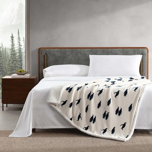 Eddie Bauer - Throw Blanket, Ultra-Soft Plush Blanket with Faux Shearling Popcorn Fleece Reverse, Oversized Bedding for Couch or Bed (Emperor Penguin Blue, 50" x 60") - color: Emperor Penguin, size: 50" x 60"