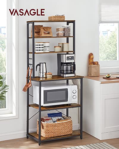 VASAGLE Coffee Bar, 23.6 Inches 6-Tier Baker's Rack with 6 Hooks | Modern Basic Microwave Stand, 23.6 x 15.7 x 65.7 Inches, Rustic Brown and Ink Black, BARNET Collection UKKS024B01 - color: Rustic Brown + Ink Black, size: 23.6"W, style: No Power Outlet