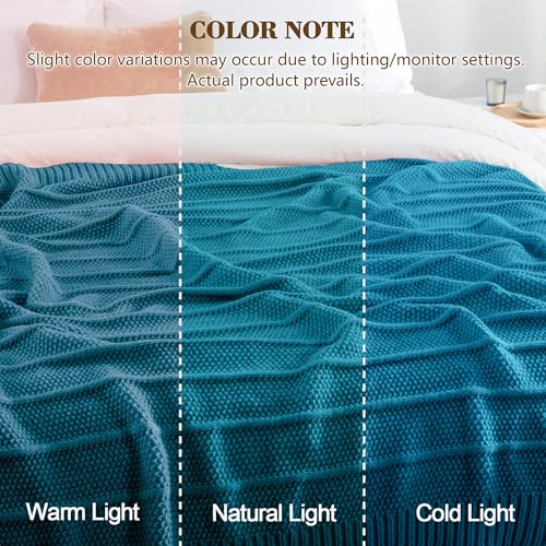 Carriediosa Knit Throw Blanket for Couch 60x80 Stripe Cable Knitted Throws | Teal, Soft Textured Neutral Fall Blankets, Cozy Decorative Home Decor, Cover for Bed, Sofa & Outdoor Use - color: Teal, size: 60" X 80"