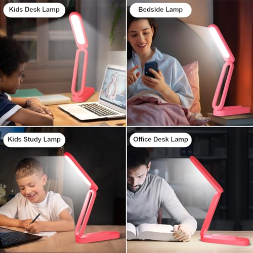 Giryuhd LED Desk Lamp for Office Home & Battery Operated Lamp Rechargeable Lamp Foldable & Portable Light, LED Desk Light Strip, 3 Brightness Dimmable Small Desk Lamp Wireless Reading Lamp - color: Red