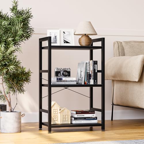 NUMENN 3 Tier Slim Bookshelf, Tall Freestanding Open Storage Bookcase, Black - color: Black, size: 3 Tier slim