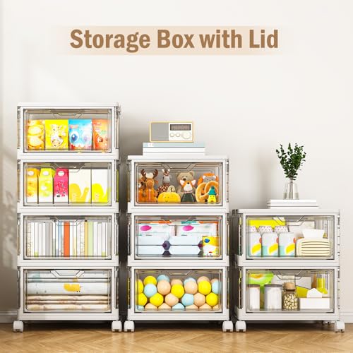 Kmiectse Clear Storage Bins with Lids - 4 Tier 32qt Plastic Stackable Bins | Clear Storage Bins with Lids - 4 Tier Plastic Bins with Wheels, Stackable Storage Bins, Closet Organizers Box - size: 32QT-4Pack&1Lid