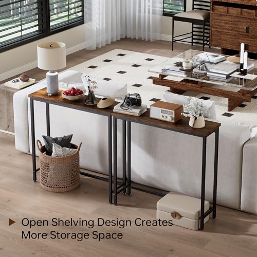 Narrow Entryway Console Table & Sofa Side Table - Industrial Hallway Table for Small Spaces, Behind Couch Table, Multi-Functional Living Room Bedroom Office,Brown, 29.5" x 9.4" x 29.5" - color: Brown