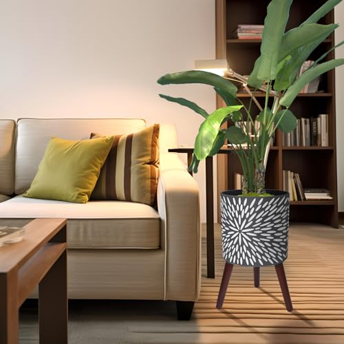 12 Inches Large Modern Standing Planters | Plant Pot with Stand for Indoor Plants with Drainage Holes, Gray Flower Pots with Legs - color: Starburst, size: 12 Inches