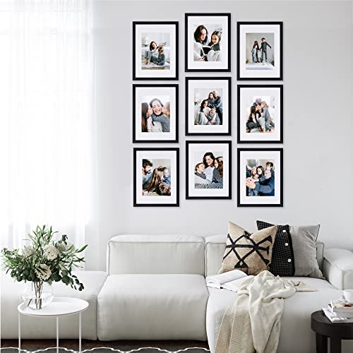 Sheffield Home 9 Piece Gallery Wall Frame Set, 11x14 in. matted to 8x10 in. (Matte Black) - color: Matte Black, size: 11x14 Inch